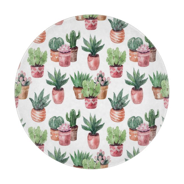 Kaktsamling i krukor, vattenfärg. (Framsidan)