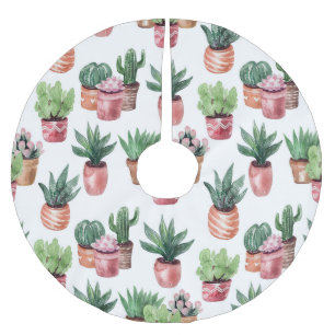 Kaktsamling i krukor, vattenfärg. julgransmatta borstad polyester