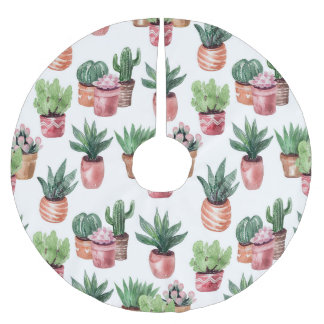 Kaktsamling i krukor, vattenfärg. julgransmatta borstad polyester