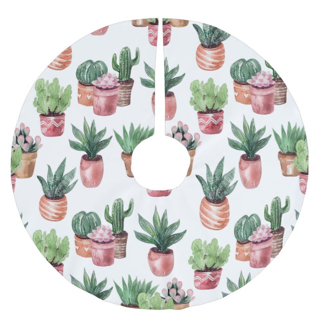 Kaktsamling i krukor, vattenfärg. julgransmatta borstad polyester (Framsidan)