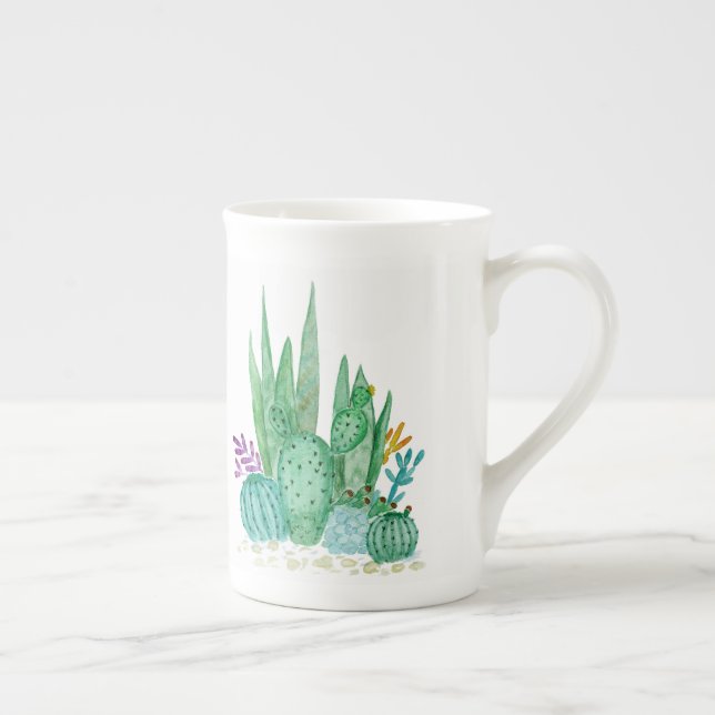 Kaktus, akvarell benporslin mugg (Höger)