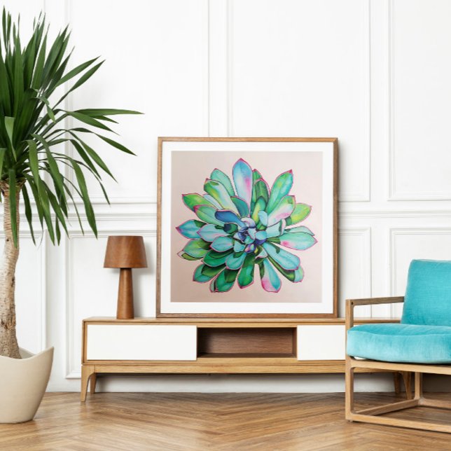 Kaktus Blå och Rosa | Poster (Cactus oil painting)