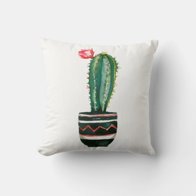 Kaktus Blommig Akvarell Sydvästlig Boho Chic Kudde (Framsida)