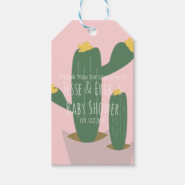 Kaktus Cupcakes  Baby Shower Tacksam  Rosa  Presentetikett (Framsidan)