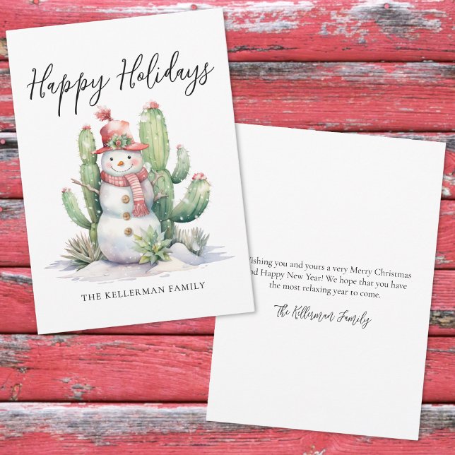 Kaktus God Jul Jul Julkort (Snowman Cactus Happy Holidays Christmas Holiday Card)