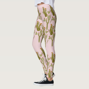 Kaktus Handmålad Akvarell Rosa Mönster   Leggings