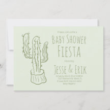 Kaktus Handritad Baby Shower Pastellgrön