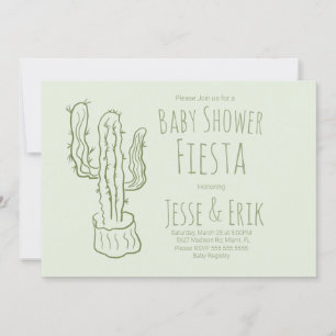 Kaktus Handritad Baby Shower Pastellgrön Inbjudningar