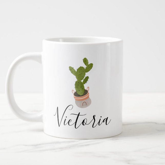 Kaktus Handritad Regnbåge Kruka Namn Jumbo Mugg (Vänster)