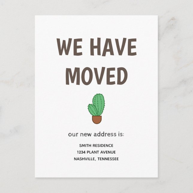 Kaktus i en kruka Vi har flyttat Meddelande Vykort (Framsida)
