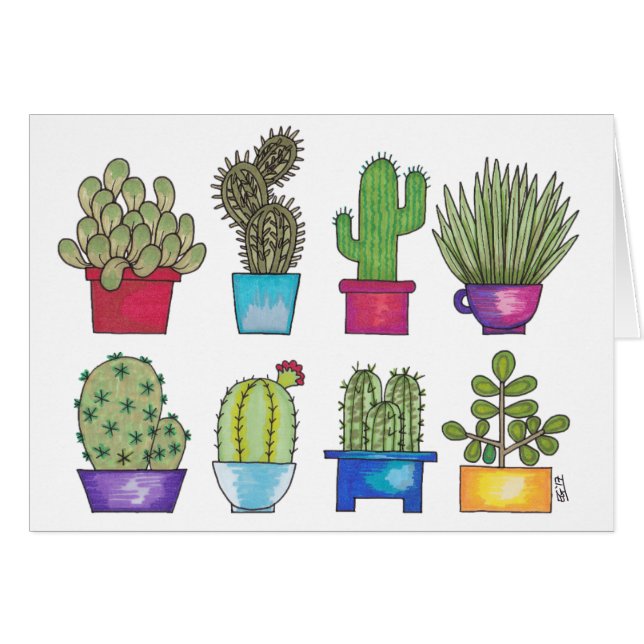 Kaktus i krukar hälsningskort (Framsidan Horizontal)