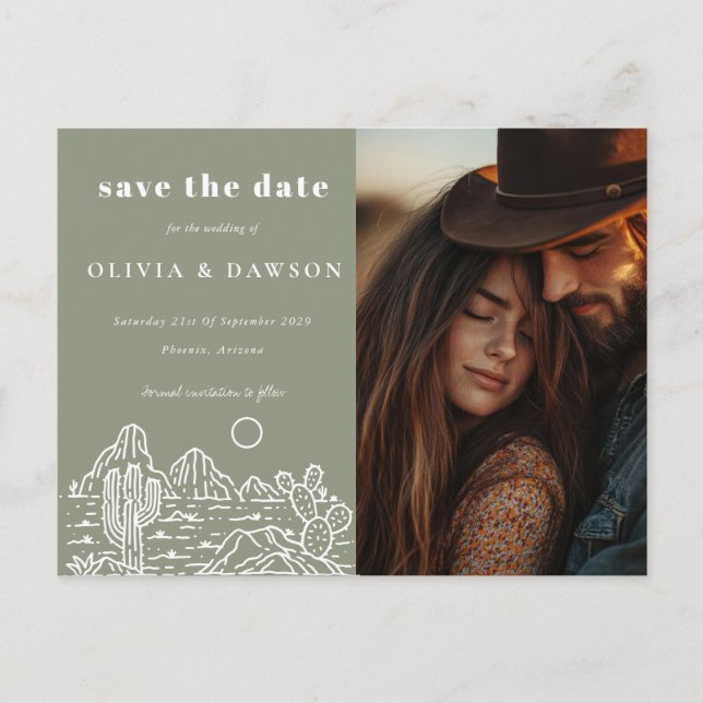 Kaktus Linje Konst Öken Foto Spara Datumet Vykort (Framsida)