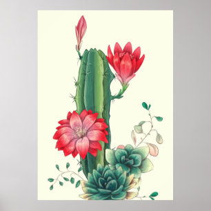 Kaktus Med Blommor Poster