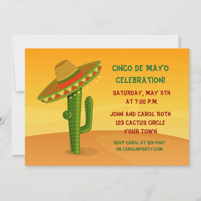 Kaktus med sombreroen, Cinco de Mayo Inbjudningar (Framsida)