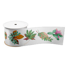 Kaktus och blad Satinband