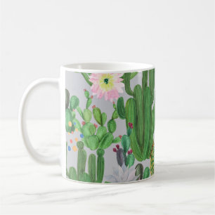 Kaktus och blommor, vattenfärgsfärgad, sömlös måln kaffemugg