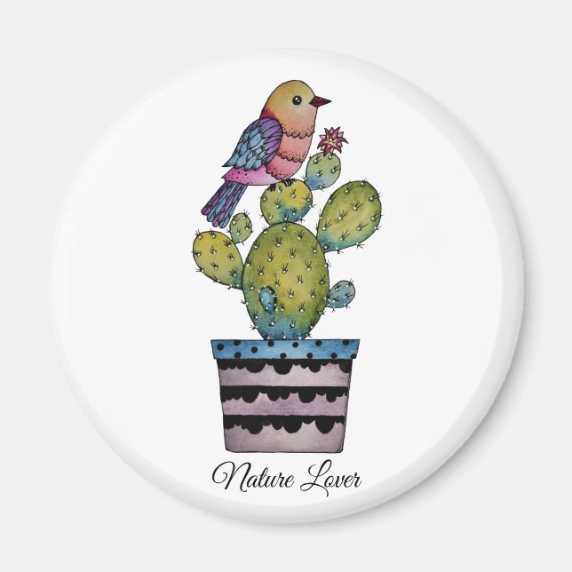 Kaktus och regnbåge i vattenfärg magnet (Framsidan)