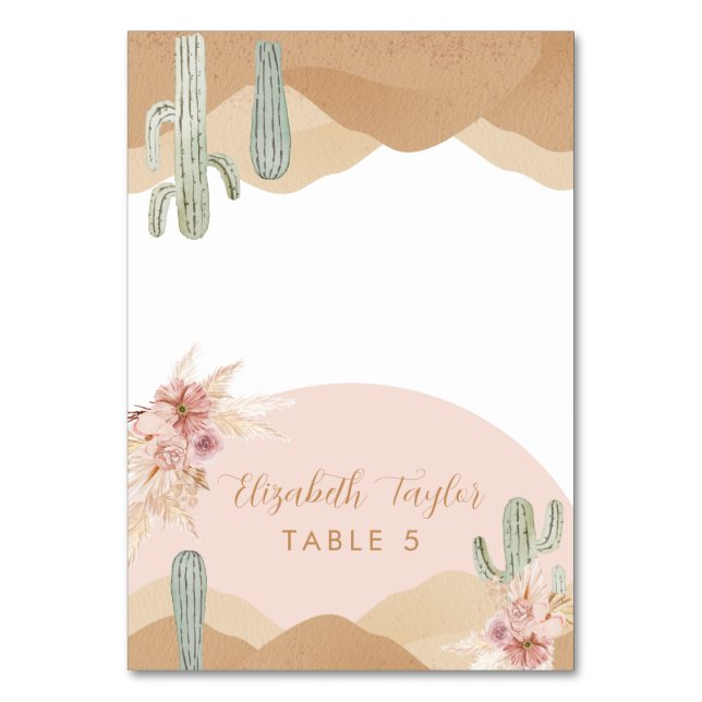 Kaktus Öken Faltade Platskort, Arizona Bohemian Bordsnummer (Framsidan)