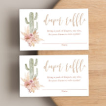 Kaktus pampas boho baby shower blöjlotteri kort