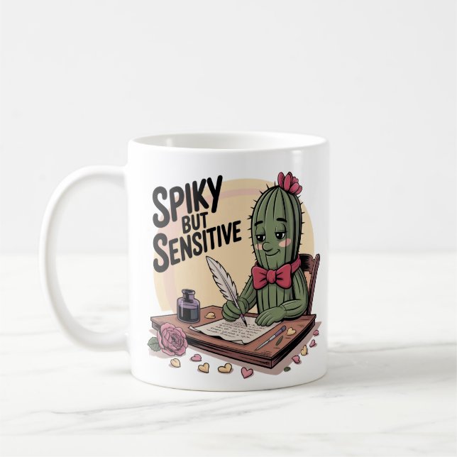 Kaktus Poet Taggig Men Känslig Rolig Kaffemugg (Vänster)
