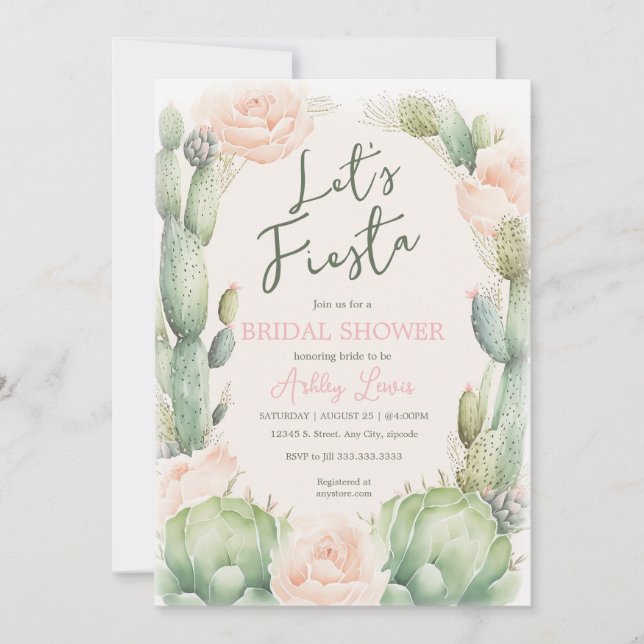 Kaktus Rodnad Boho Ökenblomma Bröllopsdusch Inbjudningar (Framsida)