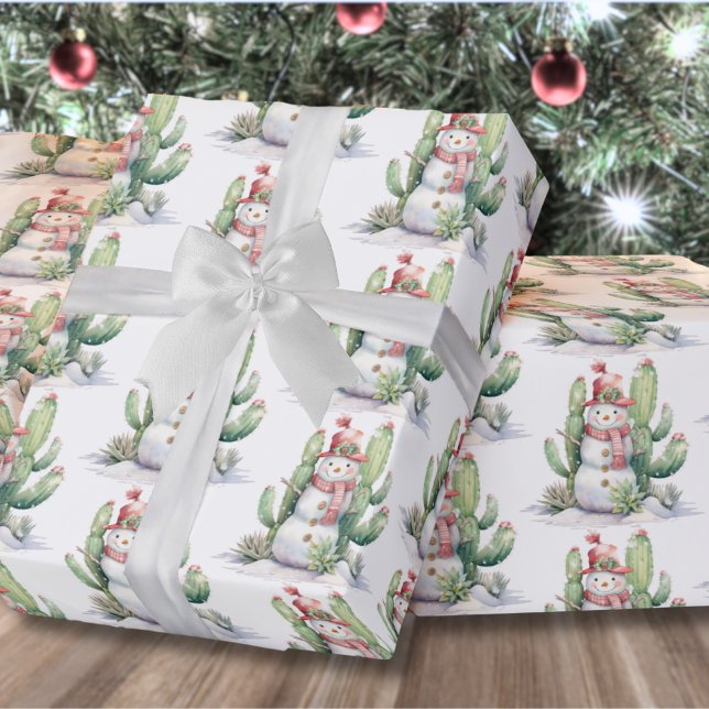 Kaktus Snömannen Jul Presentpapper (Cactus Snowman Christmas Wrapping Paper)