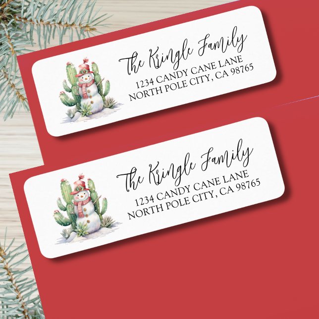 Kaktus Snömannen Jul Returadress Etikett (Cactus Snowman Christmas Return Address label)