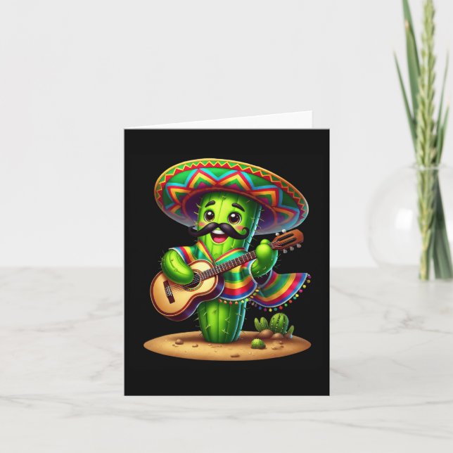 Kaktus Sombrero Gitarr Cinco De Mayo Pojkar Barn M Kort (Framsida)