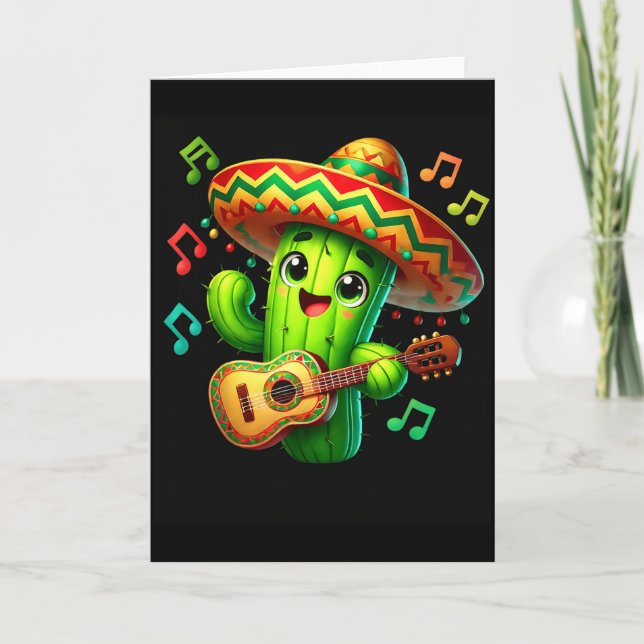 Kaktus Sombrero Gitarr Cinco De Mayo Pojkar Barn M Kort (Framsida)
