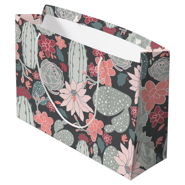 Kaktus Sukkulent Rosa Grön Brun Mönster (Cactus Succulent Pink Green Brown Pattern Large Gift Bag from Jenn's Emporium. )