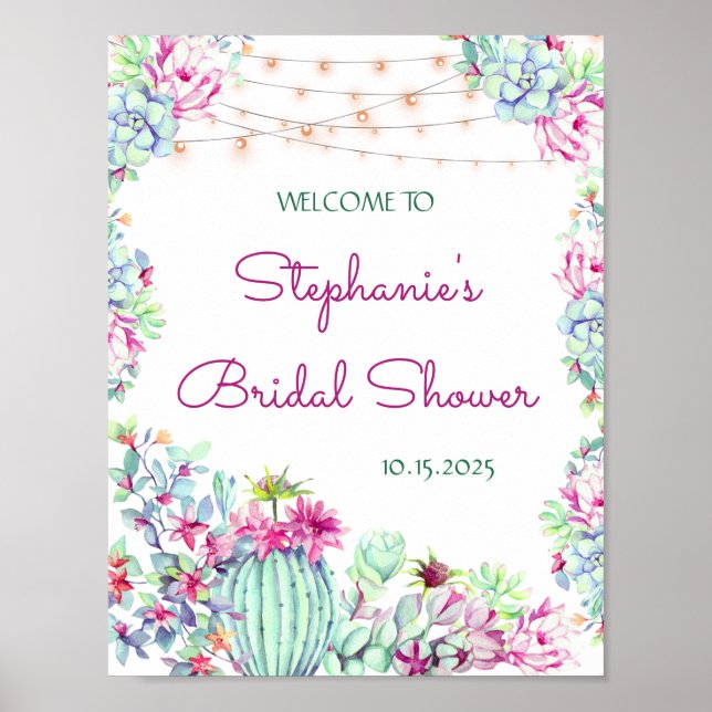 Kaktus Sukkulenter Strängljus Bröllopsfest Poster (Framsidan)
