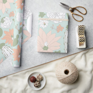 Kaktus Whimsical Blommönster Presentpapper
