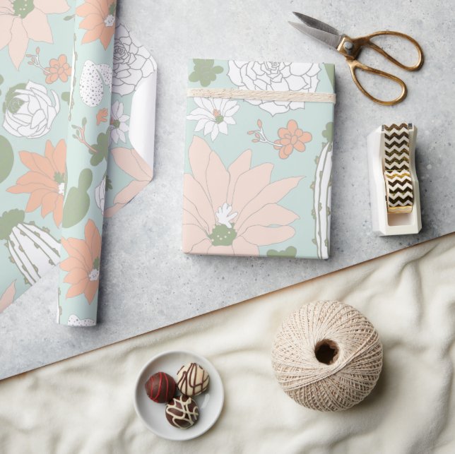 Kaktus Whimsical Blommönster Presentpapper (Hantverk)