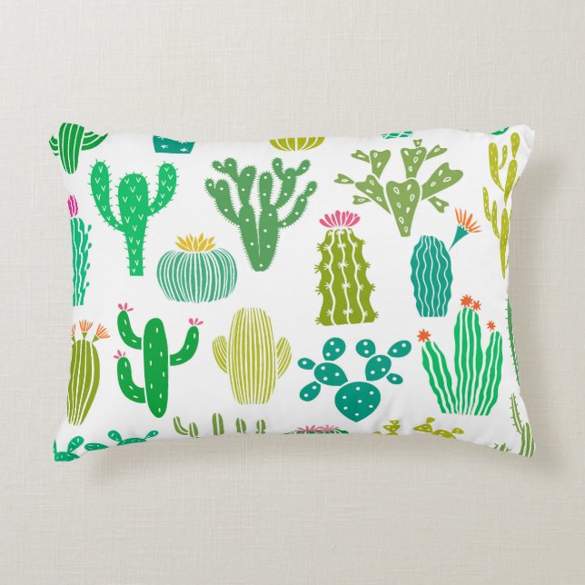 Kaktusanläggning: blommigt för vintage. prydnadskudde (Framsidan)
