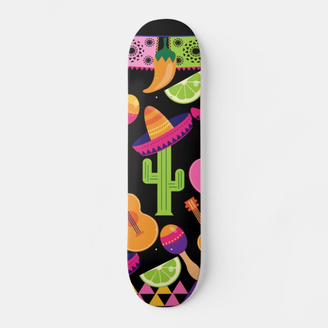 Kaktusen för Fiestapartysombreroen kalkar peppar Old School Skateboard Bräda 21,6 Cm (Framsida)