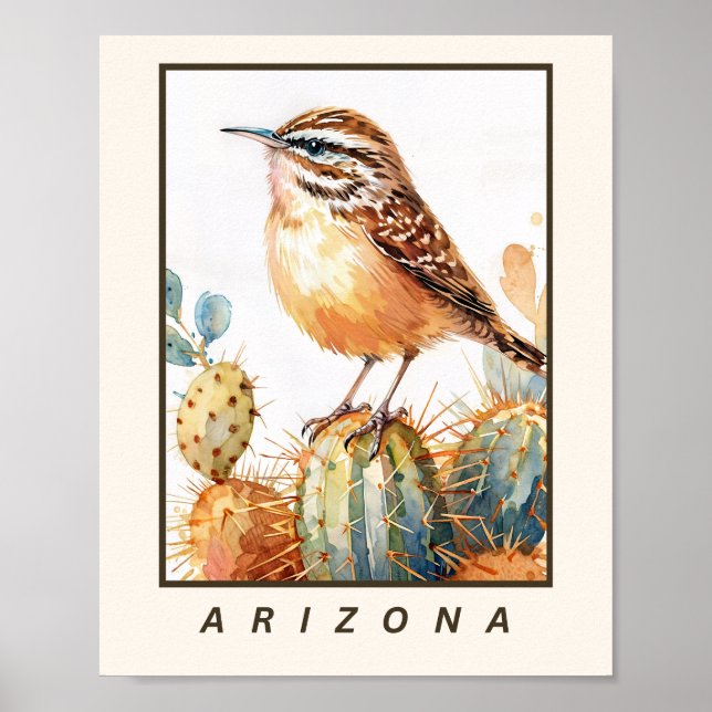 Kaktusgärdsmyg Arizonas statliga fågel Poster (Framsidan)