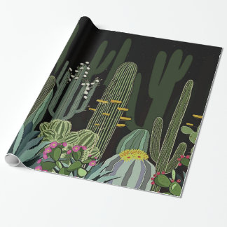 Kaktusträdgård på natten presentpapper
