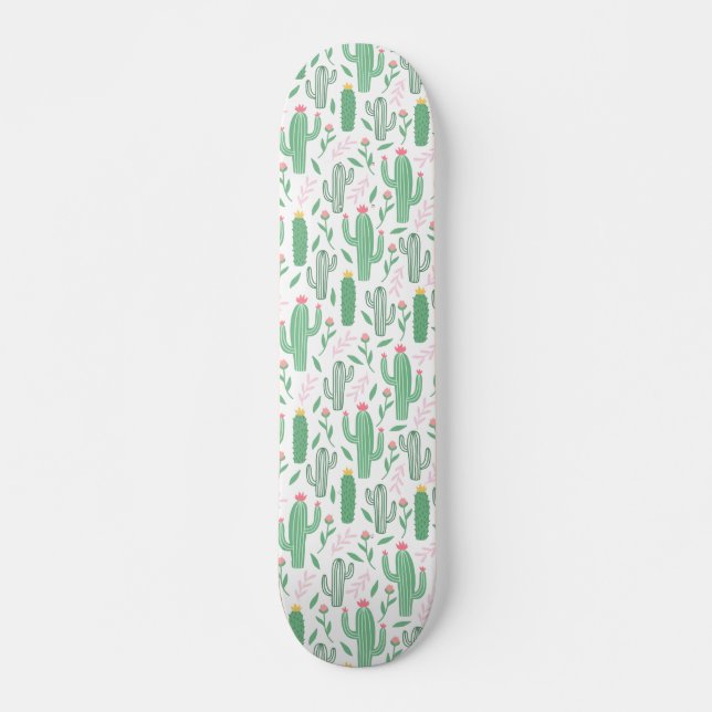 Kaktusväxt Grön Lila Mönster Mini Skateboard Bräda 18,5 Cm (Framsida)