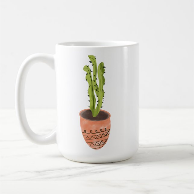 Kaktusväxt Terrakotta Handritad  Kaffemugg (Vänster)