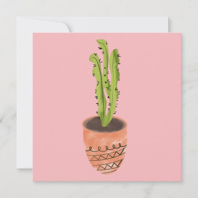 Kaktusväxt Terrakotta Handritad Rosa  Kort (Framsida)