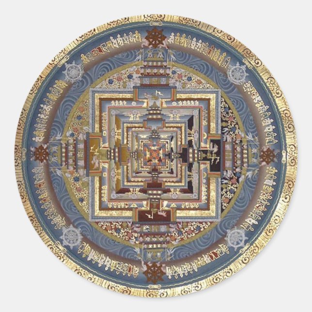 Kalachakra Mandala B Stickers Runt Klistermärke (Framsida)