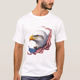 Kalahövdad Örn med Flödande Amerikansk Flagga T Shirt