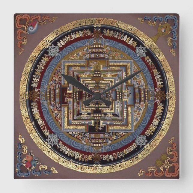 Kalakakra Mandala A Vägglås Fyrkantig Klocka (Framsida)