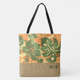 Kalakaua Hawaiian Hibiscus Monogram Beach Bag Tygkasse