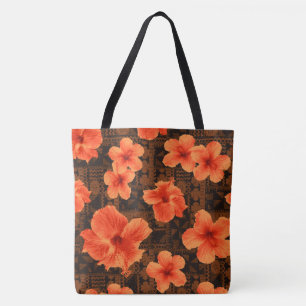Kalalau Tapa Tropical Hawaiian Hibiscus Beach Bag Tygkasse