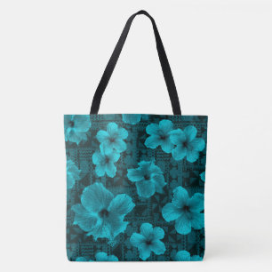 Kalalau Tapa Tropical Hawaiian Hibiscus Beach Bag Tygkasse