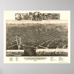 Kalamazo, MI Panoramic Karta - 1883 Poster