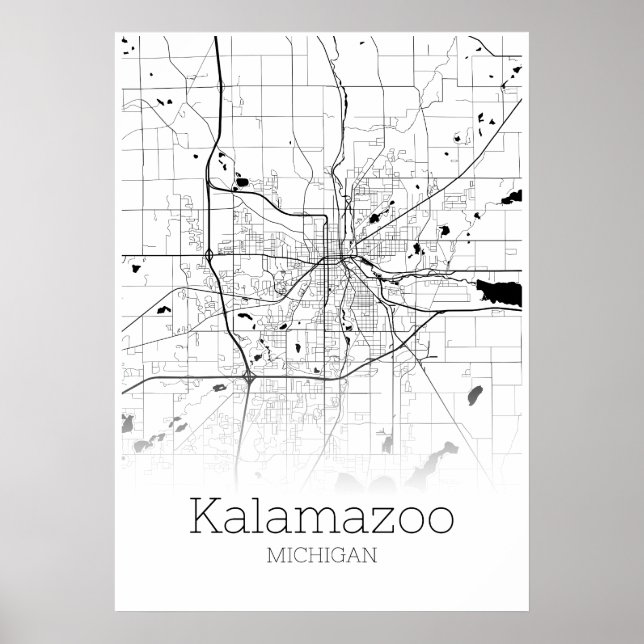 Kalamazoo Karta - Michigan - City Karta Poster (Framsidan)