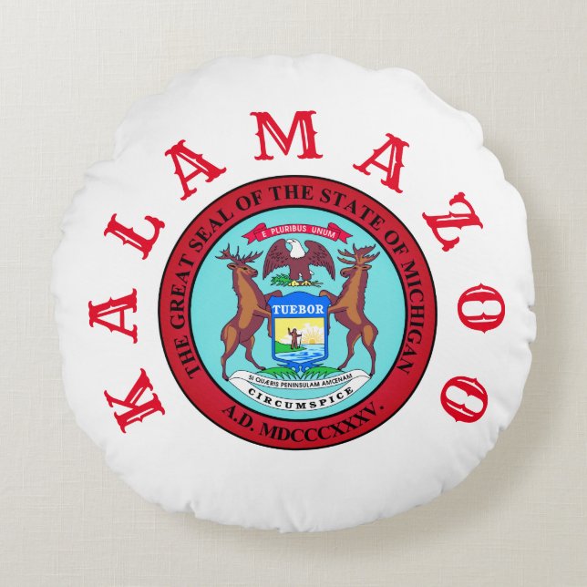 Kalamazoo Michigan Hembygdsstolthet Rund Kudde (Framsidan)