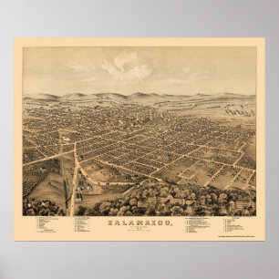 Kalamazoo panorama- karta för MI - 1874 Poster